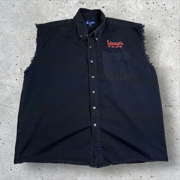 Strugis 2005 Denim Button Shirt Size XL Black Sleeveless Chest Embroidery - Picture 1 of 10
